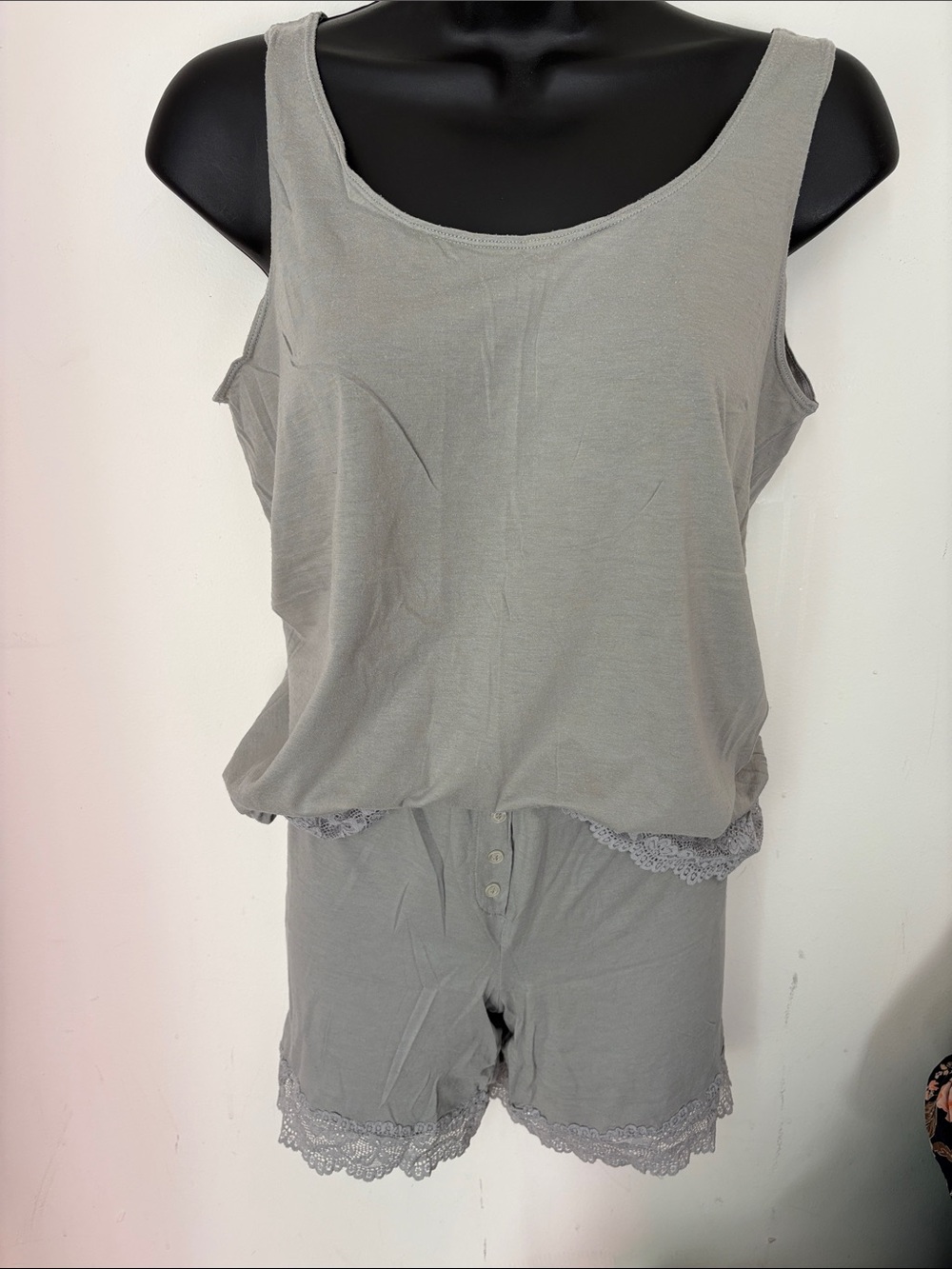Cosabella Gray Lace-Trim Camisole Tank and shorts pajama set made in Italy